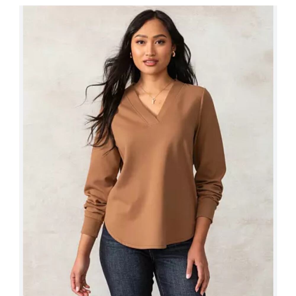 Buckle Black Eased Top V Neck Brown Sweatshirt Size Small